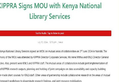 KIPPRA signs an MOU with KNLS